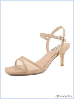 Kitten Heels Open Toe Sandals with Ankle Strap and Mesh